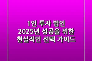 1인 투자 법인, 2025년 성공을 위한 현실적인 선택 가이드