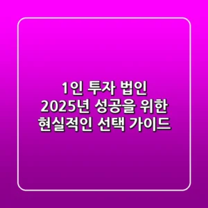 1인 투자 법인, 2025년 성공을 위한 현실적인 선택 가이드
