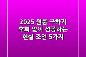 2025 원룸 구하기, 후회 없이 성공하는 현실 조언 5가지