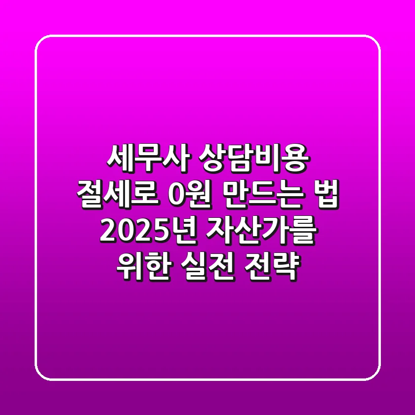 세무사 상담비용, 절세로 0원 만드는 법: 2025년 자산가를 위한 실전 전략