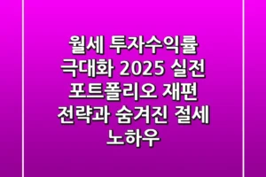 월세 투자수익률 극대화: 2025 실전 포트폴리오 재편 전략과 숨겨진 절세 노하우