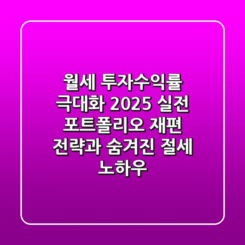 월세 투자수익률 극대화: 2025 실전 포트폴리오 재편 전략과 숨겨진 절세 노하우