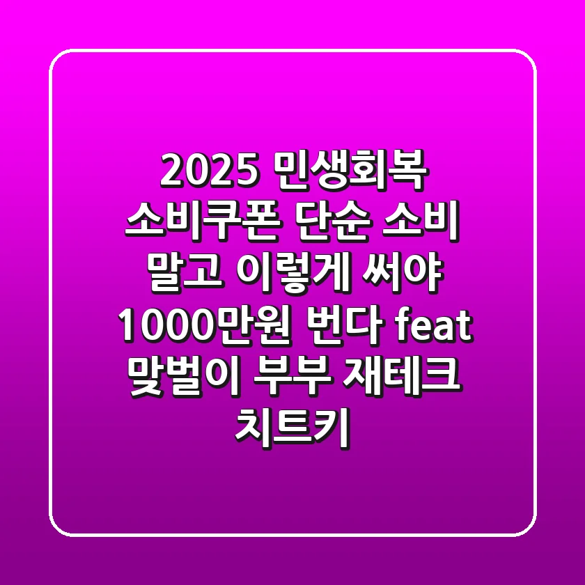 2025 민생회복 소비쿠폰, 단순 소비 말고 '이렇게' 써야 1000만원 번다? (feat. 맞벌이 부부 재테크 치트키)