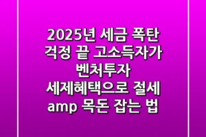 2025년 세금 폭탄 걱정 끝! 고소득자가 벤처투자 세제혜택으로 절세 & 목돈 잡는 법