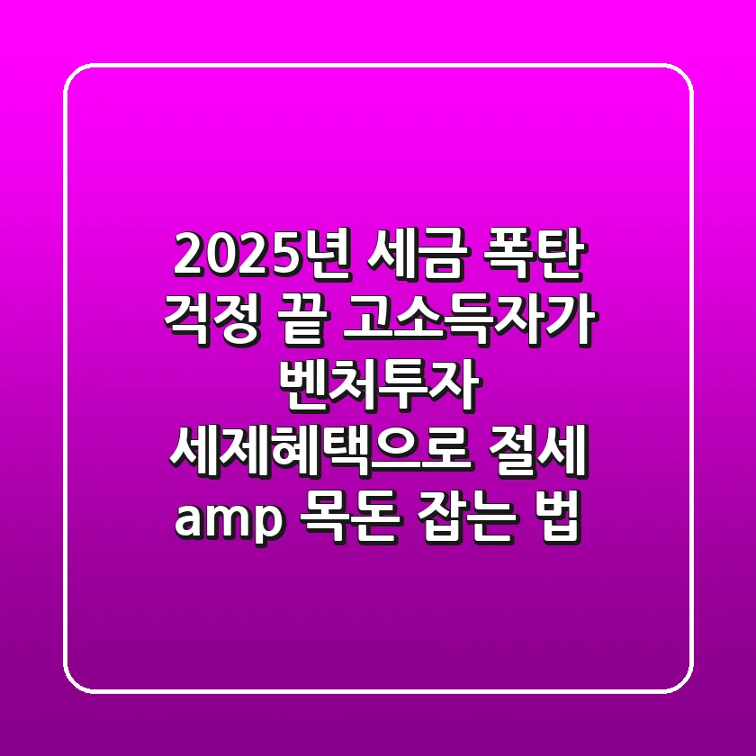 2025년 세금 폭탄 걱정 끝! 고소득자가 벤처투자 세제혜택으로 절세 & 목돈 잡는 법