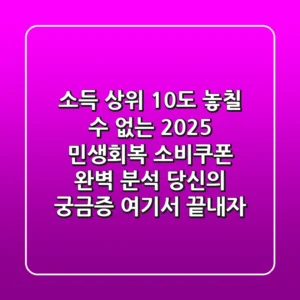 소득 상위 10%도 놓칠 수 없는 2025 민생회복 소비쿠폰 완벽 분석: 당신의 궁금증, 여기서 끝내자!