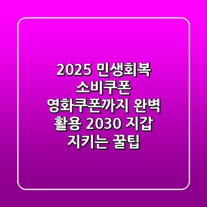 2025 민생회복 소비쿠폰 영화쿠폰까지 완벽 활용! 2030 지갑 지키는 꿀팁
