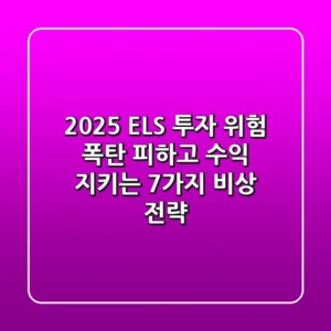 2025 ELS 투자 위험, '폭탄' 피하고 수익 지키는 7가지 비상 전략