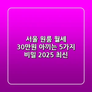 서울 원룸 월세, 30만원 아끼는 5가지 비밀 (2025 최신)