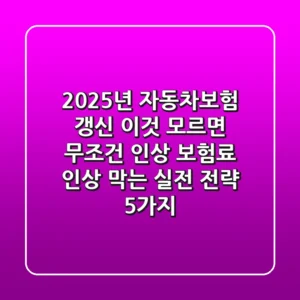 "2025년 자동차보험 갱신, '이것' 모르면 무조건 인상", 보험료 인상 막는 실전 전략 5가지