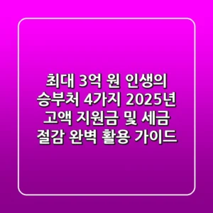 "최대 3억 원" 인생의 승부처 4가지, 2025년 고액 지원금 및 세금 절감 완벽 활용 가이드