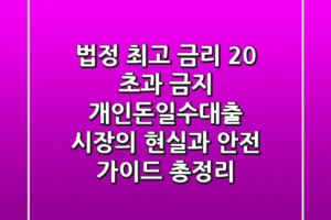 “법정 최고 금리 20% 초과 금지”, 개인돈일수대출 시장의 현실과 안전 가이드 총정리
