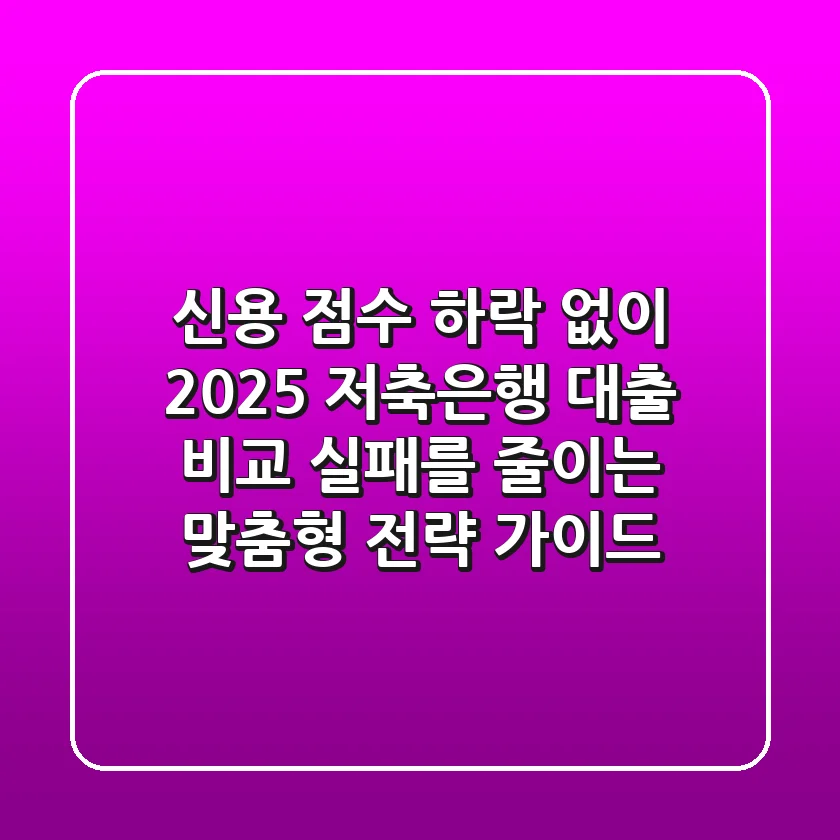 "신용 점수 하락 없이?", 2025 저축은행 대출 비교, 실패를 줄이는 맞춤형 전략 가이드