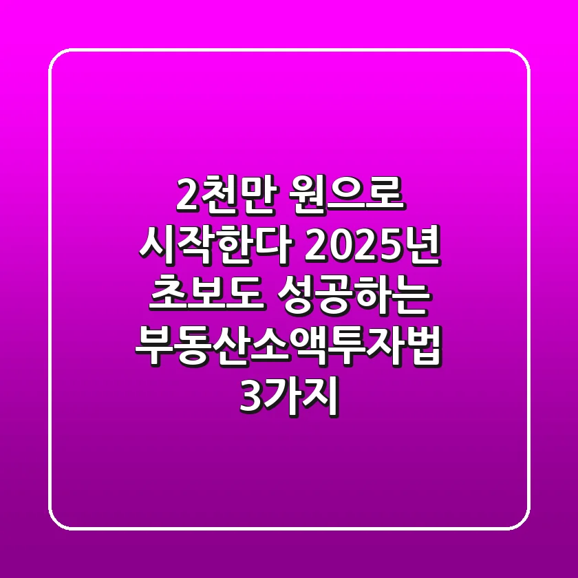 "2천만 원으로 시작한다", 2025년 초보도 성공하는 부동산소액투자법 3가지