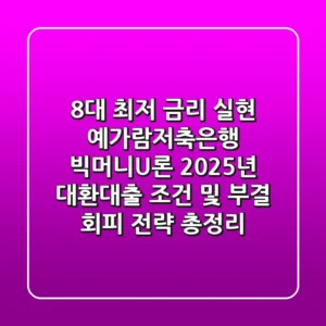 "8%대 최저 금리 실현?", 예가람저축은행 빅머니U론, 2025년 대환대출 조건 및 부결 회피 전략 총정리