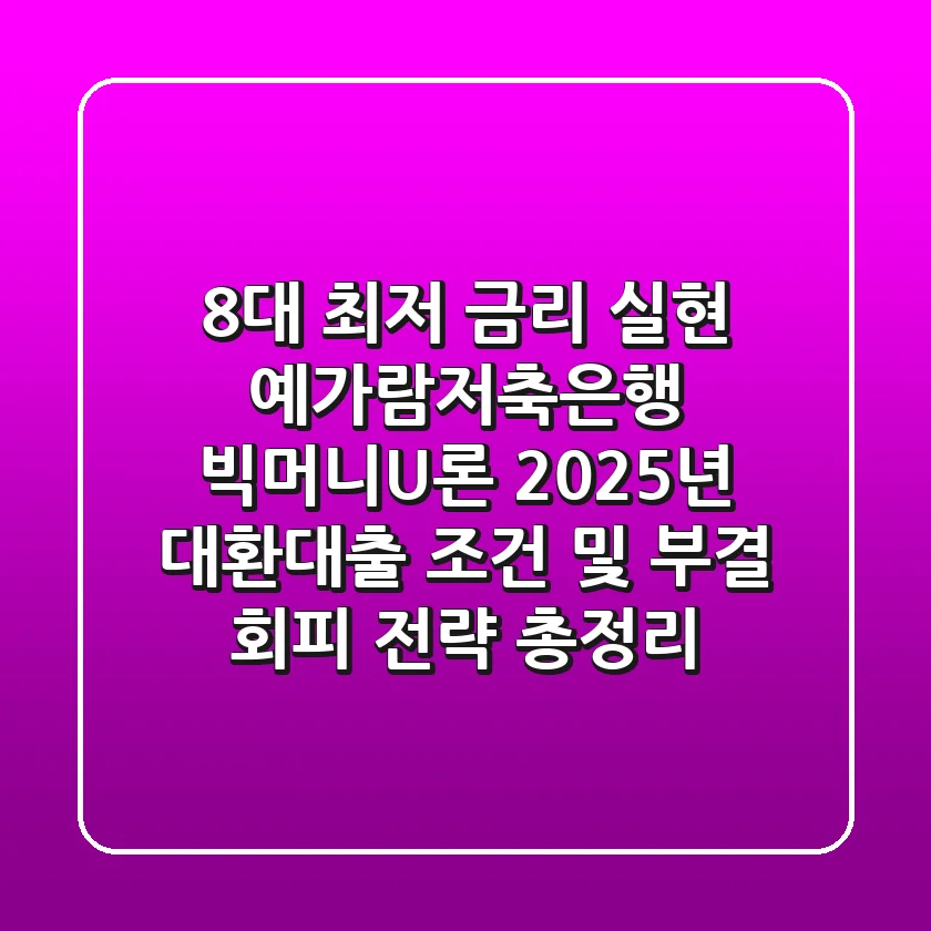 "8%대 최저 금리 실현?", 예가람저축은행 빅머니U론, 2025년 대환대출 조건 및 부결 회피 전략 총정리