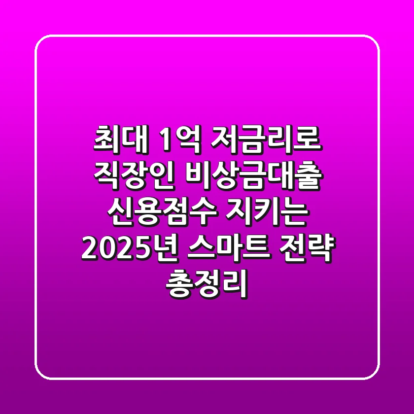 "최대 1억 저금리로?", 직장인 비상금대출, 신용점수 지키는 2025년 스마트 전략 총정리