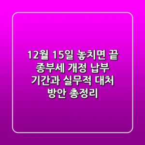 "12월 15일 놓치면 끝?", 종부세 개정 납부 기간과 실무적 대처 방안 총정리