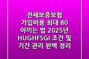 “전세보증보험 가입비용 최대 80% 아끼는 법”, 2025년 HUG·HF·SGI 조건 및 기간 관리 완벽 정리