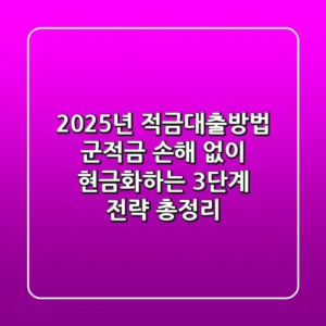 "2025년 적금대출방법", '군적금' 손해 없이 현금화하는 3단계 전략 총정리
