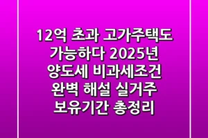 “12억 초과 고가주택도 가능하다”, 2025년 양도세 비과세조건 완벽 해설 (실거주, 보유기간 총정리)
