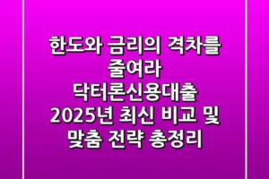 “한도와 금리의 격차를 줄여라”, 닥터론신용대출 2025년 최신 비교 및 맞춤 전략 총정리