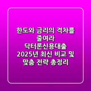 "한도와 금리의 격차를 줄여라", 닥터론신용대출 2025년 최신 비교 및 맞춤 전략 총정리