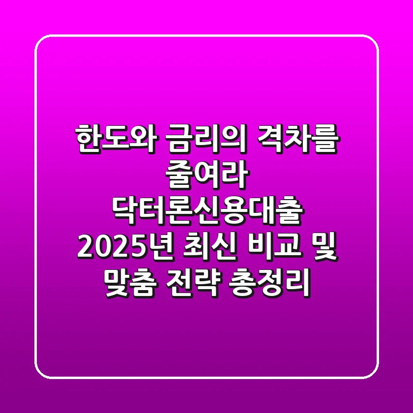"한도와 금리의 격차를 줄여라", 닥터론신용대출 2025년 최신 비교 및 맞춤 전략 총정리