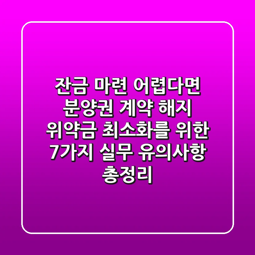 "잔금 마련 어렵다면?", 분양권 계약 해지 위약금 최소화를 위한 7가지 실무 유의사항 총정리