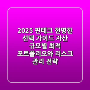 "2025 핀테크 현명한 선택 가이드": 자산 규모별 최적 포트폴리오와 리스크 관리 전략