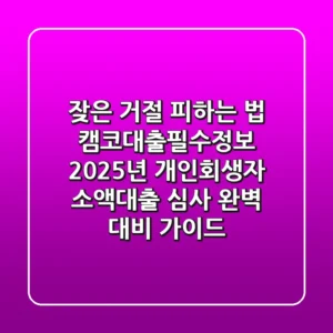"잦은 거절 피하는 법", 캠코대출필수정보: 2025년 개인회생자 소액대출 심사 완벽 대비 가이드