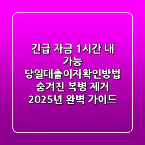 "긴급 자금 1시간 내 가능?", 당일대출이자확인방법: 숨겨진 복병 제거 2025년 완벽 가이드