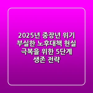 "2025년 중장년 위기", 부실한 노후대책 현실 극복을 위한 5단계 생존 전략